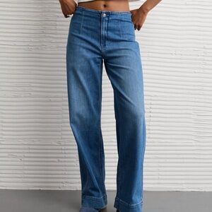 NWT AE Dreamy Drapey Stretch Super High Rise Baggy Wide Leg Jeans/Size 0